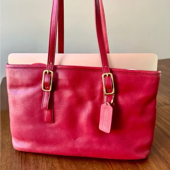 Vintage Coach Legacy Shopper Tote Glove Tanned Leather Red - Picture 1 of 16